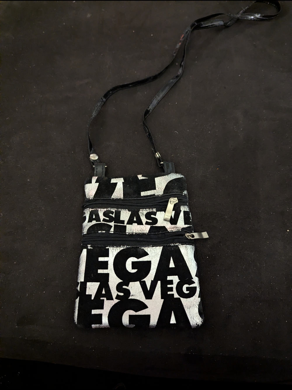 Las Vegas Printed Crossbody Bag in Black and Silver